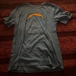 Nike Men's Blue T-Shirt with Yellow Logo
